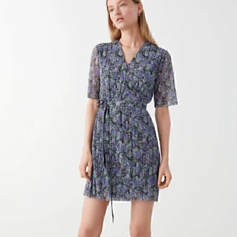 & Other Stories floral pleated wrap dress